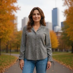 J. Jill Chevron Button Down Rayon Top M